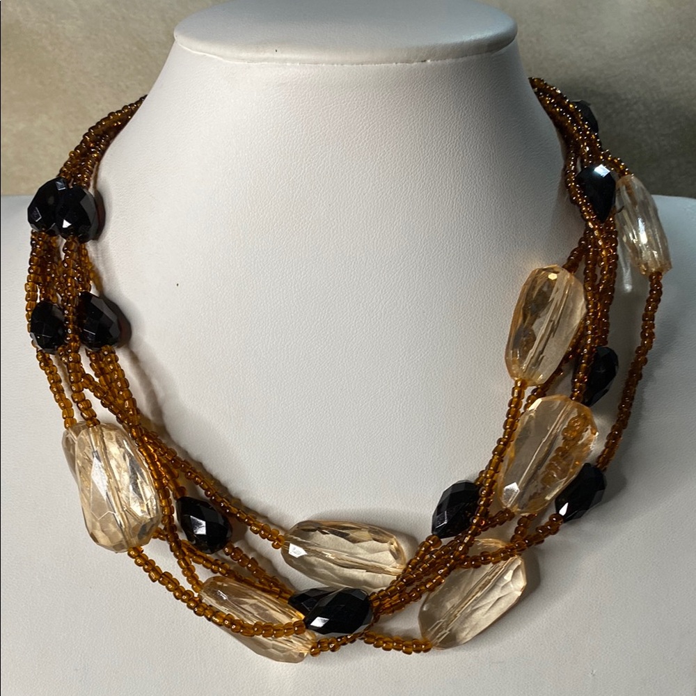 Premier Designs Amber and Black Beaded Necklace